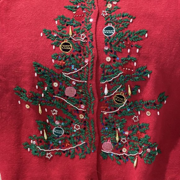 Victoria Jones Woman Christmas Beaded Sweater Small Red Cardigan Grandma Ugly - Picture 8 of 13